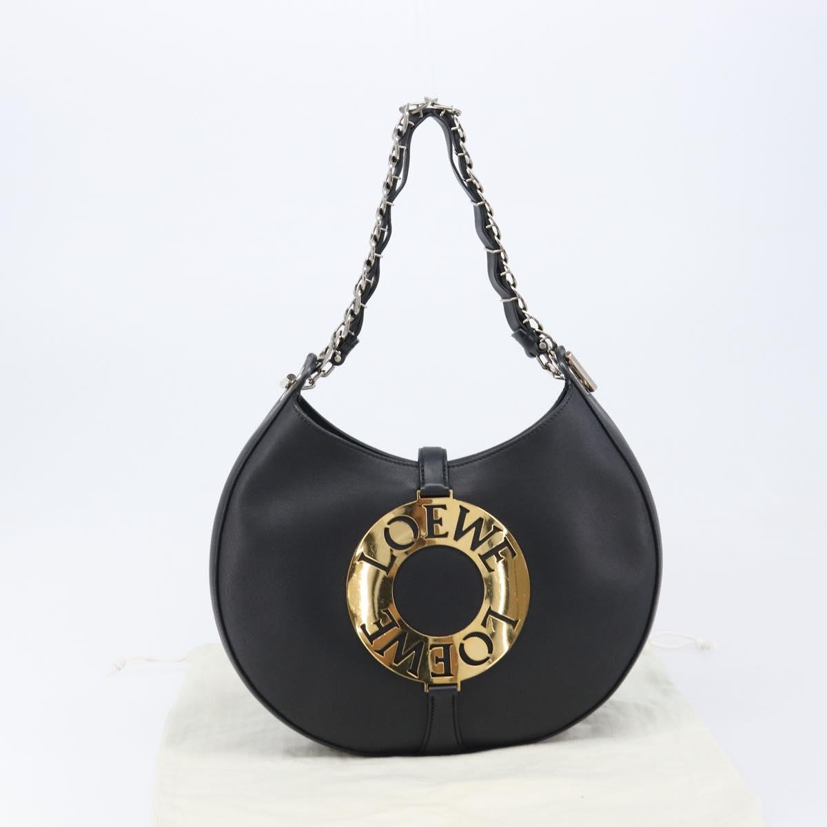 LOEWE Joyce Small Chain Shoulder Bag Leather Black Silver Auth 211155M