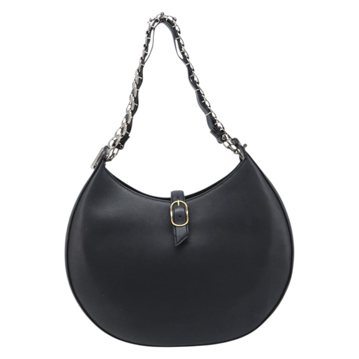 LOEWE Joyce Small Chain Shoulder Bag Leather Black Silver Auth 211155M