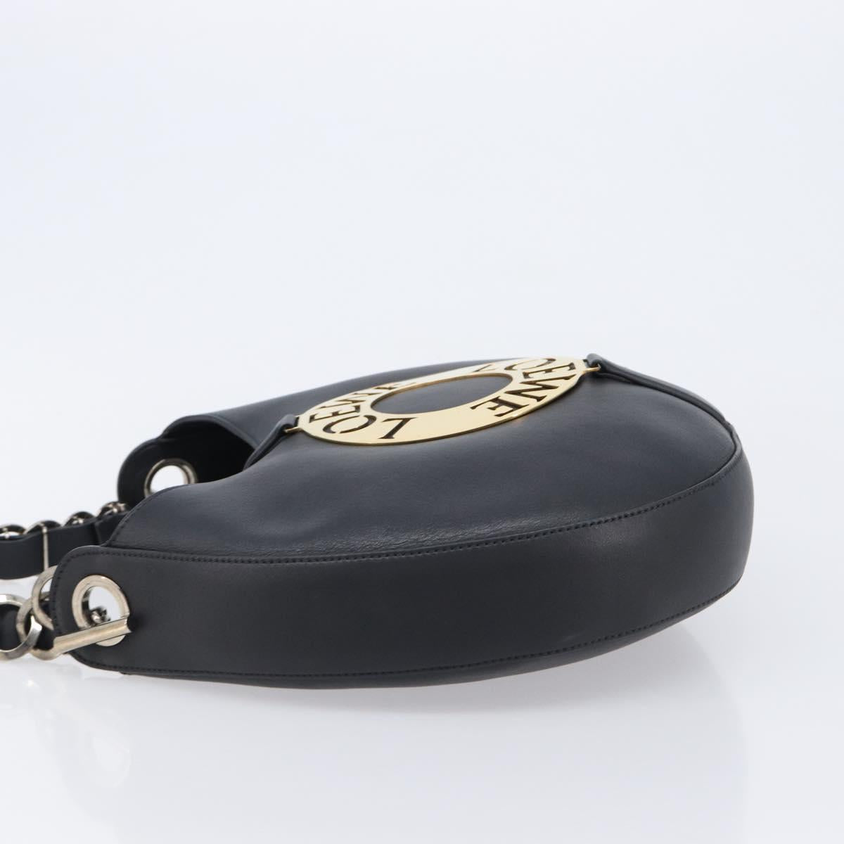 LOEWE Joyce Small Chain Shoulder Bag Leather Black Silver Auth 211155M