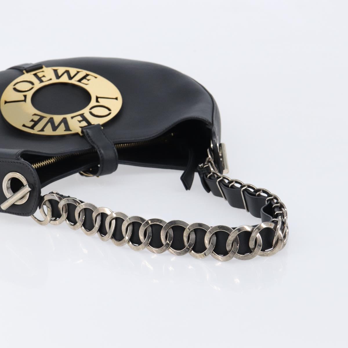 LOEWE Joyce Small Chain Shoulder Bag Leather Black Silver Auth 211155M