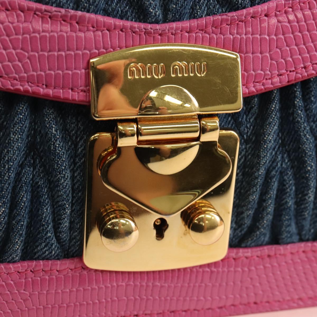 Miu Miu Matelasse Chain Shoulder Bag Denim Leather Navy Gold Tone Auth 211181M