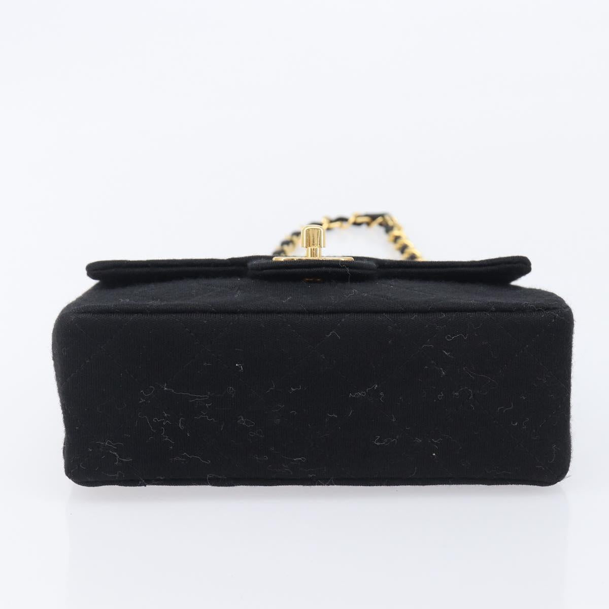 CHANEL Mini Matelasse 18 Chain Shoulder Bag Cotton Black Gold CC Auth 211216SAV