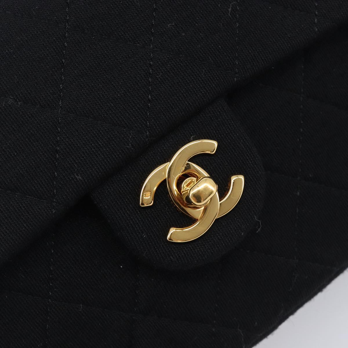 CHANEL Mini Matelasse 18 Chain Shoulder Bag Cotton Black Gold CC Auth 211216SAV