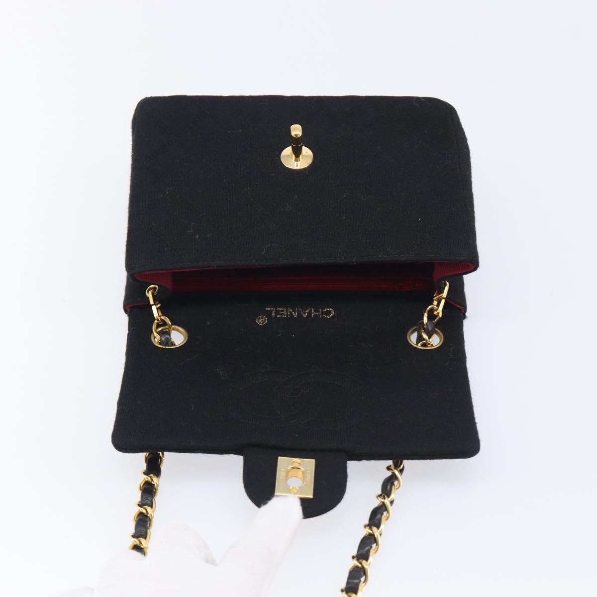 CHANEL Mini Matelasse 18 Chain Shoulder Bag Cotton Black Gold CC Auth 211216SAV