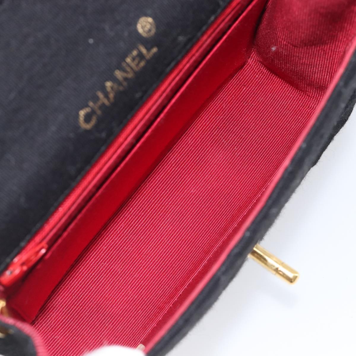 CHANEL Mini Matelasse 18 Chain Shoulder Bag Cotton Black Gold CC Auth 211216SAV
