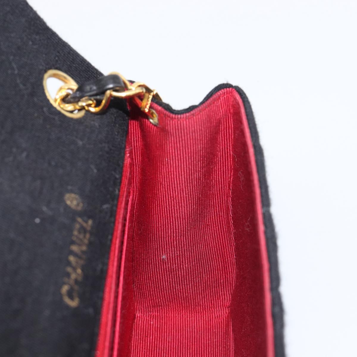 CHANEL Mini Matelasse 18 Chain Shoulder Bag Cotton Black Gold CC Auth 211216SAV