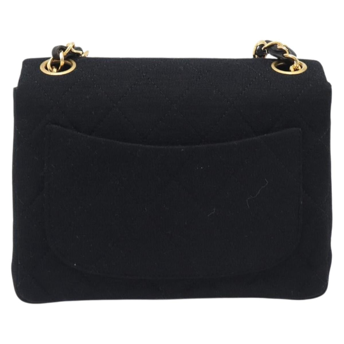 CHANEL Mini Matelasse 18 Chain Shoulder Bag Cotton Black Gold CC Auth 211216SAV