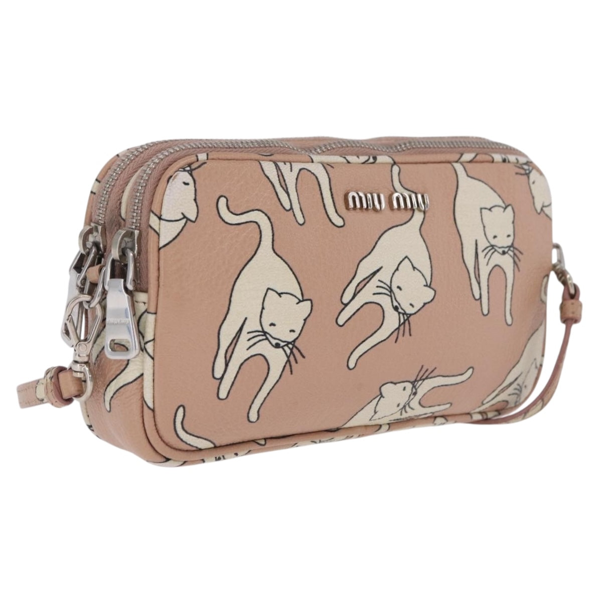 Miu Miu Shoulder Bag Leather Pink Silver Auth 211218A