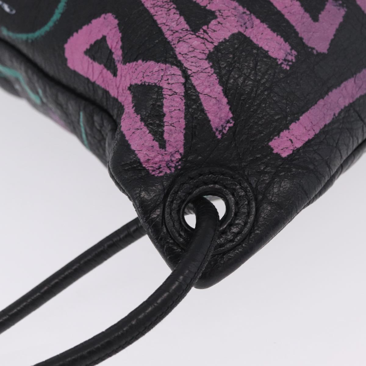 Balenciaga Graffiti Bazaar Drawstring Bag Leather Black 581779 Auth 211220V