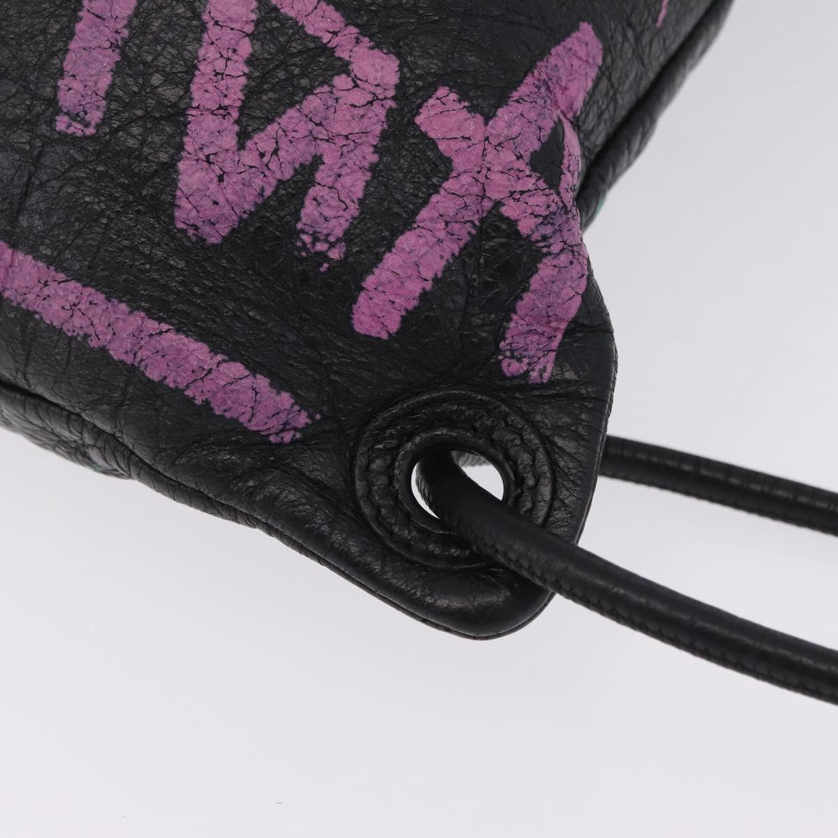 Balenciaga Graffiti Bazaar Drawstring Bag Leather Black 581779 Auth 211220V