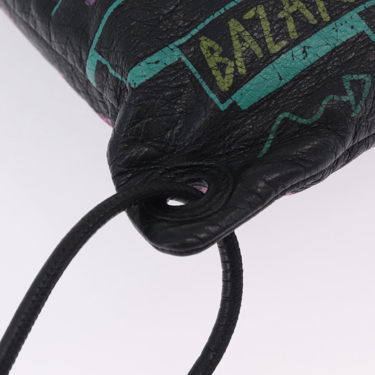 Balenciaga Graffiti Bazaar Drawstring Bag Leather Black 581779 Auth 211220V