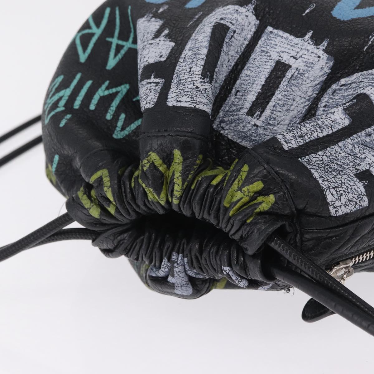 Balenciaga Graffiti Bazaar Drawstring Bag Leather Black 581779 Auth 211220V