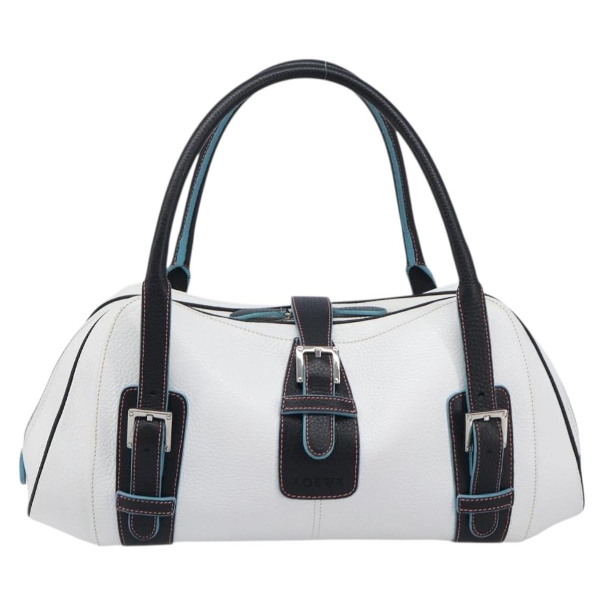 LOEWE Hand Bag Leather White Silver Auth 211222V