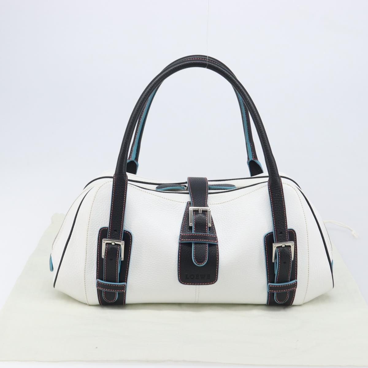 LOEWE Hand Bag Leather White Silver Auth 211222V
