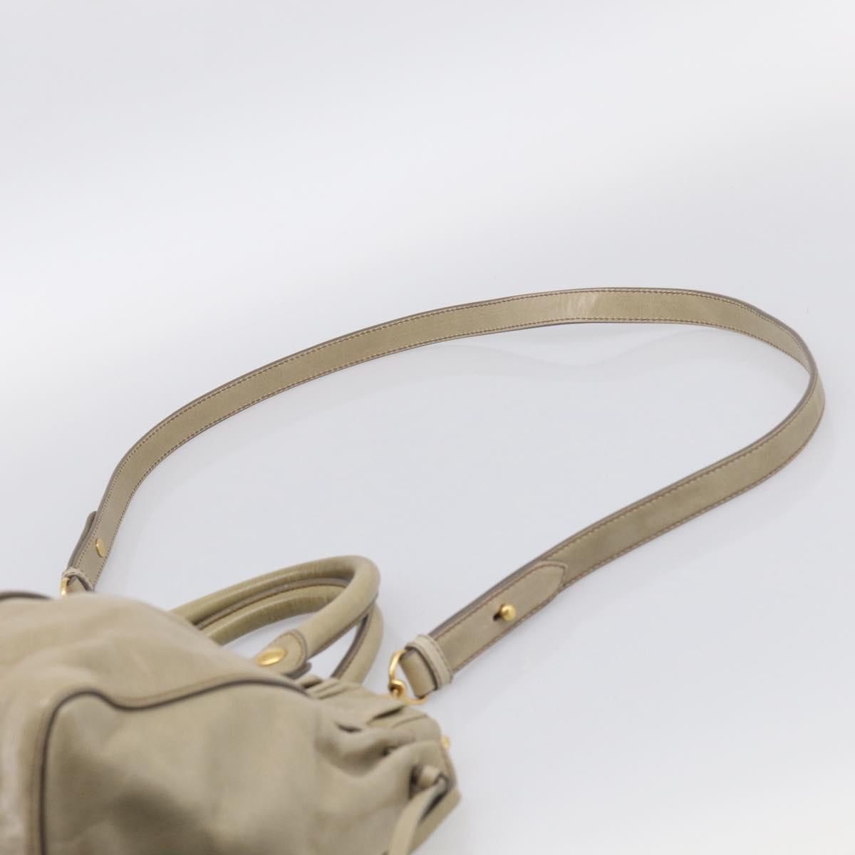 Miu Miu Vitellolux Hand Bag Leather 2way Beige Gold Tone Auth 211229V