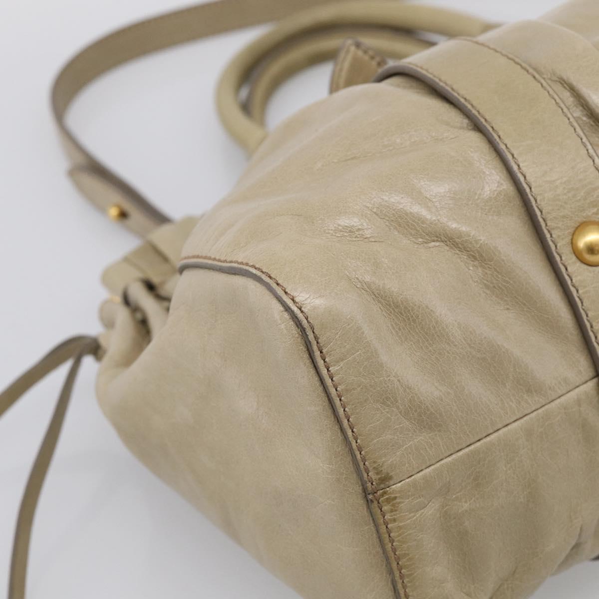 Miu Miu Vitellolux Hand Bag Leather 2way Beige Gold Tone Auth 211229V