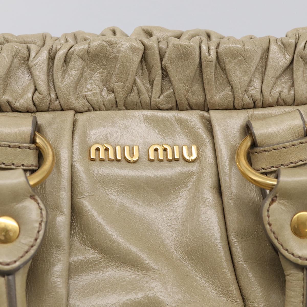 Miu Miu Vitellolux Hand Bag Leather 2way Beige Gold Tone Auth 211229V