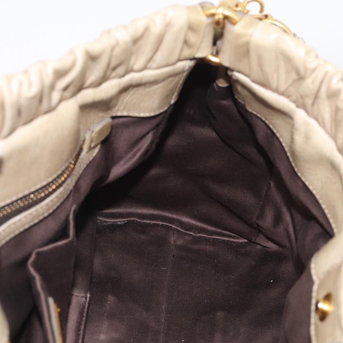 Miu Miu Vitellolux Hand Bag Leather 2way Beige Gold Tone Auth 211229V