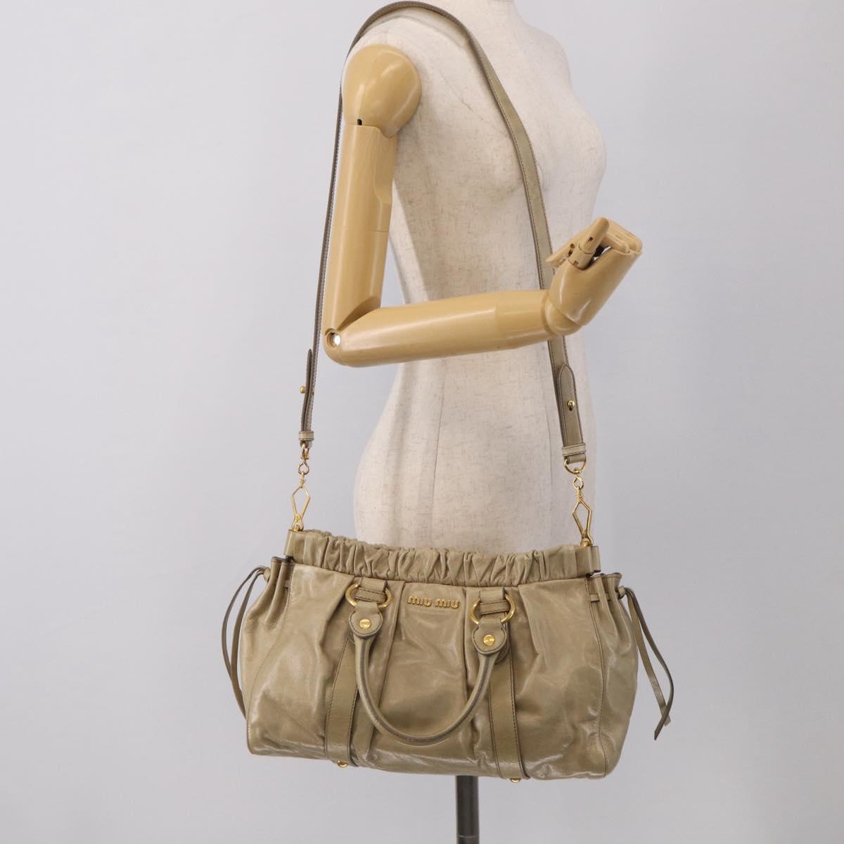 Miu Miu Vitellolux Hand Bag Leather 2way Beige Gold Tone Auth 211229V