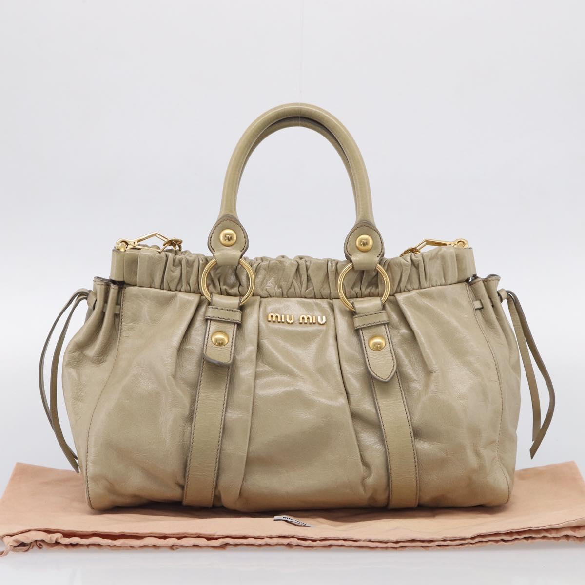 Miu Miu Vitellolux Hand Bag Leather 2way Beige Gold Tone Auth 211229V
