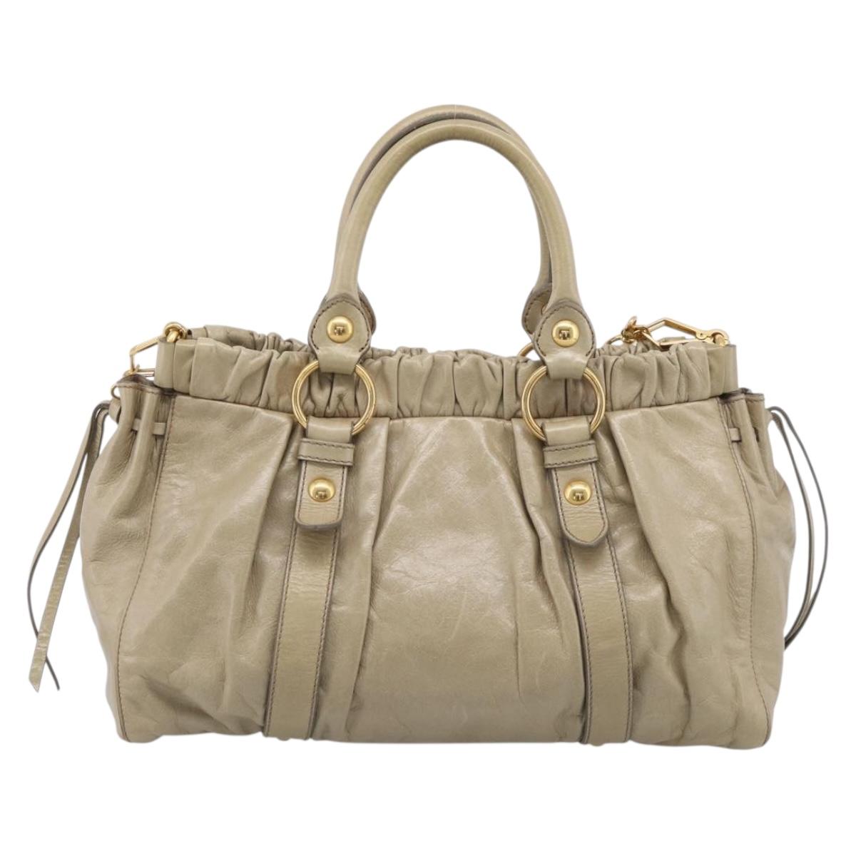 Miu Miu Vitellolux Hand Bag Leather 2way Beige Gold Tone Auth 211229V