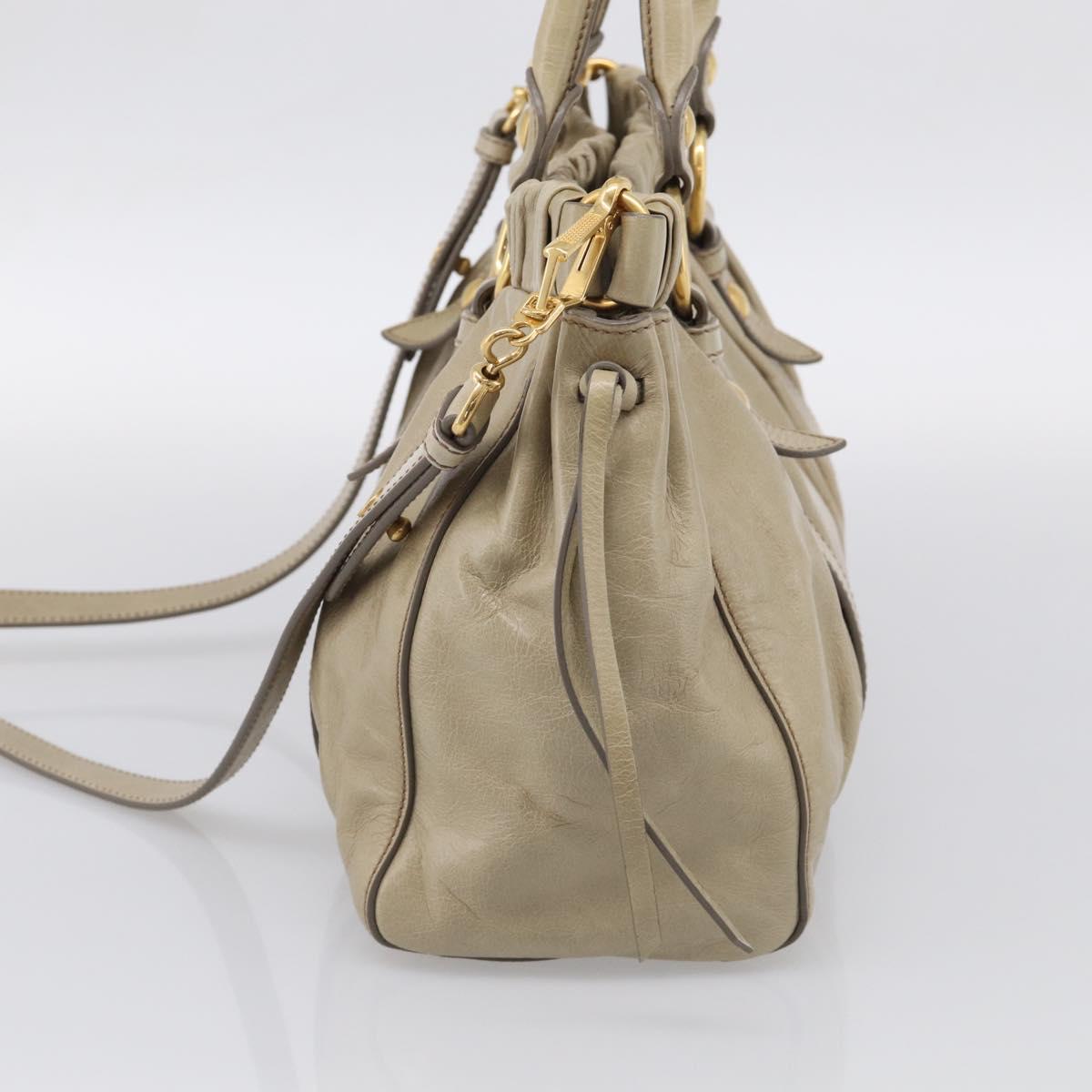 Miu Miu Vitellolux Hand Bag Leather 2way Beige Gold Tone Auth 211229V