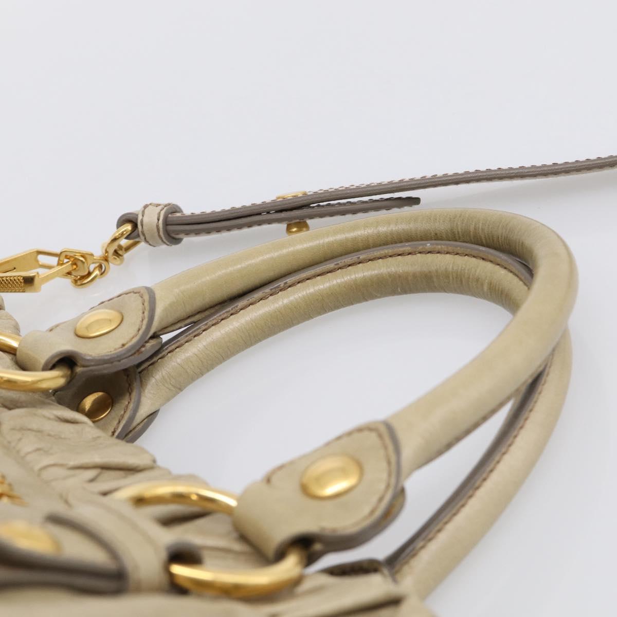 Miu Miu Vitellolux Hand Bag Leather 2way Beige Gold Tone Auth 211229V