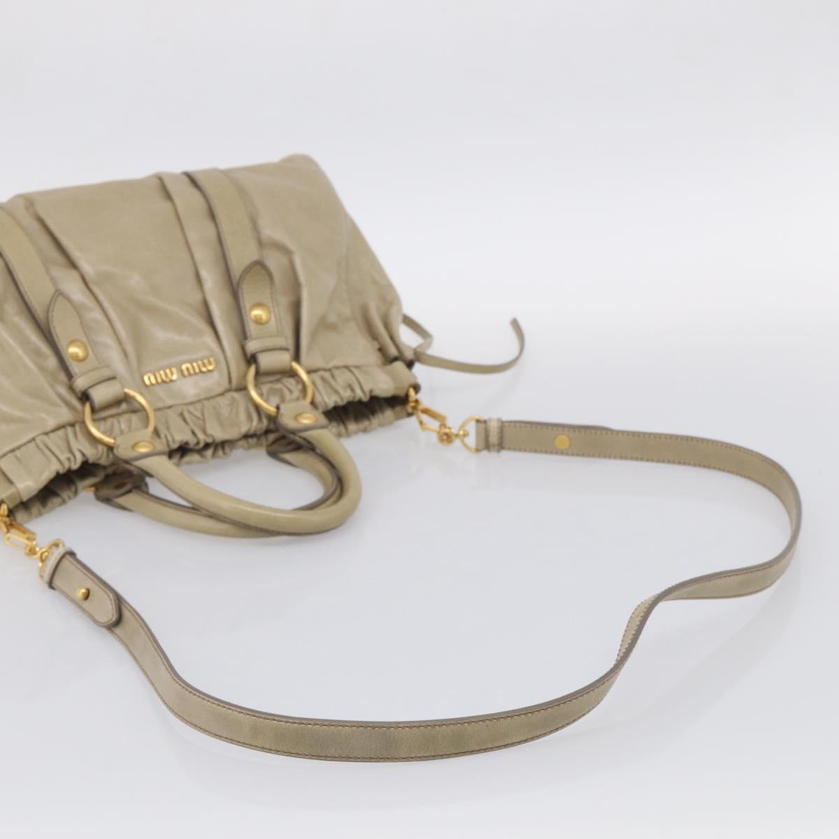 Miu Miu Vitellolux Hand Bag Leather 2way Beige Gold Tone Auth 211229V