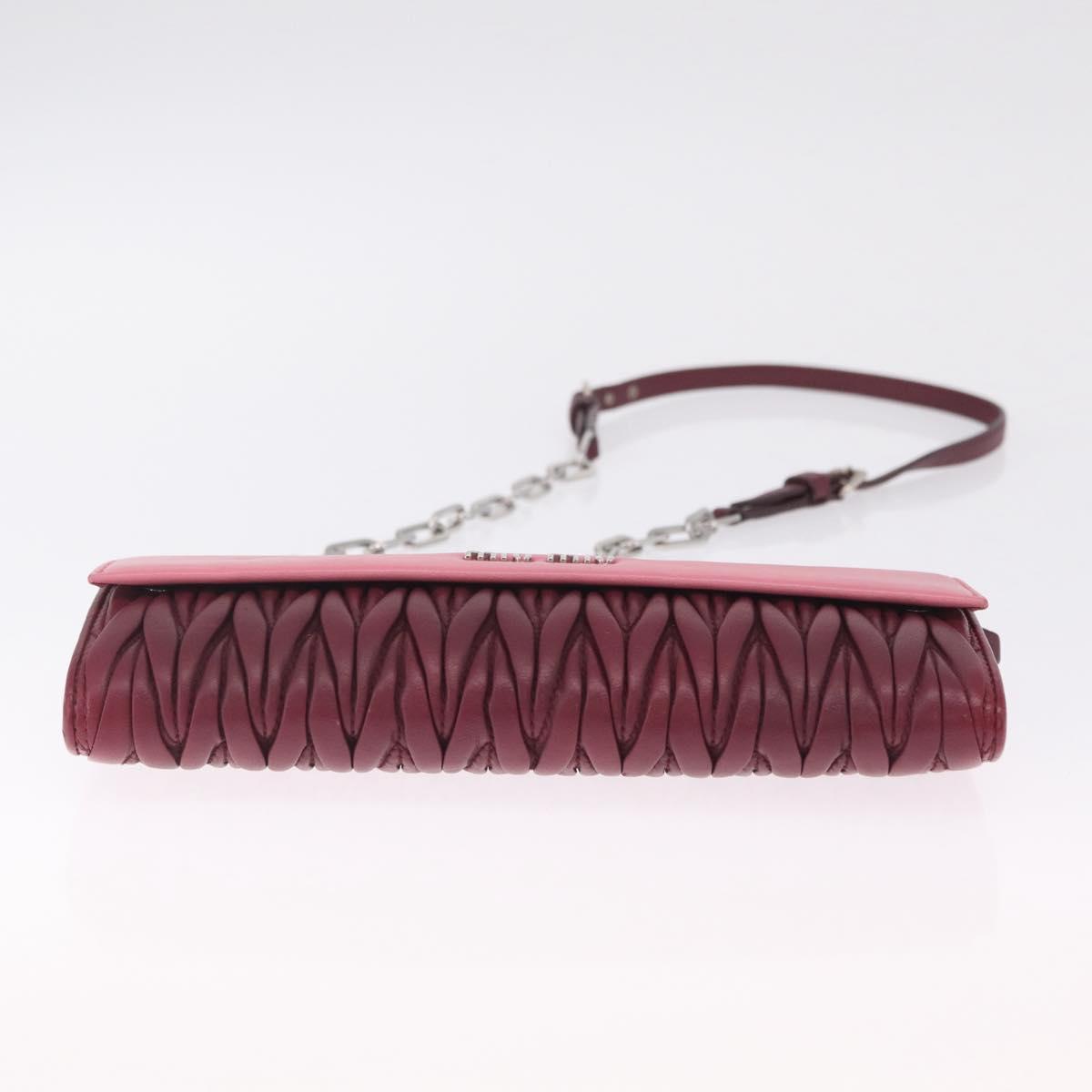 Miu Miu Matelasse Chain Wallet Leather Pink Silver Auth 211242V