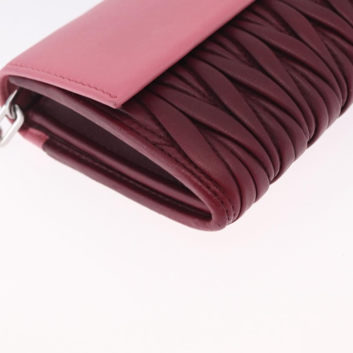 Miu Miu Matelasse Chain Wallet Leather Pink Silver Auth 211242V