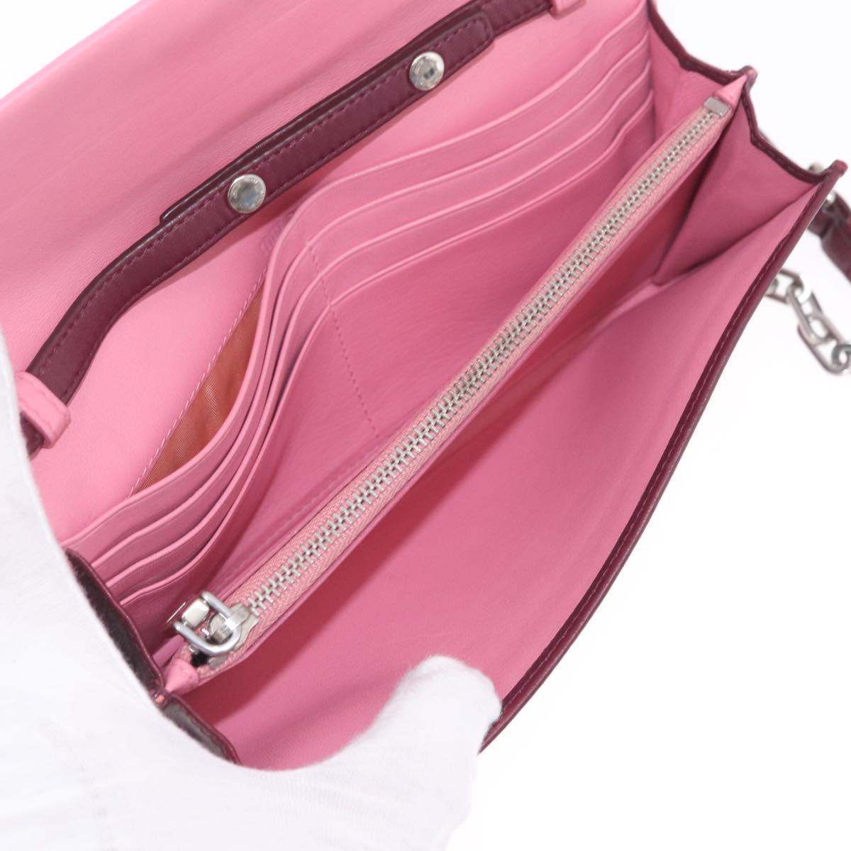 Miu Miu Matelasse Chain Wallet Leather Pink Silver Auth 211242V