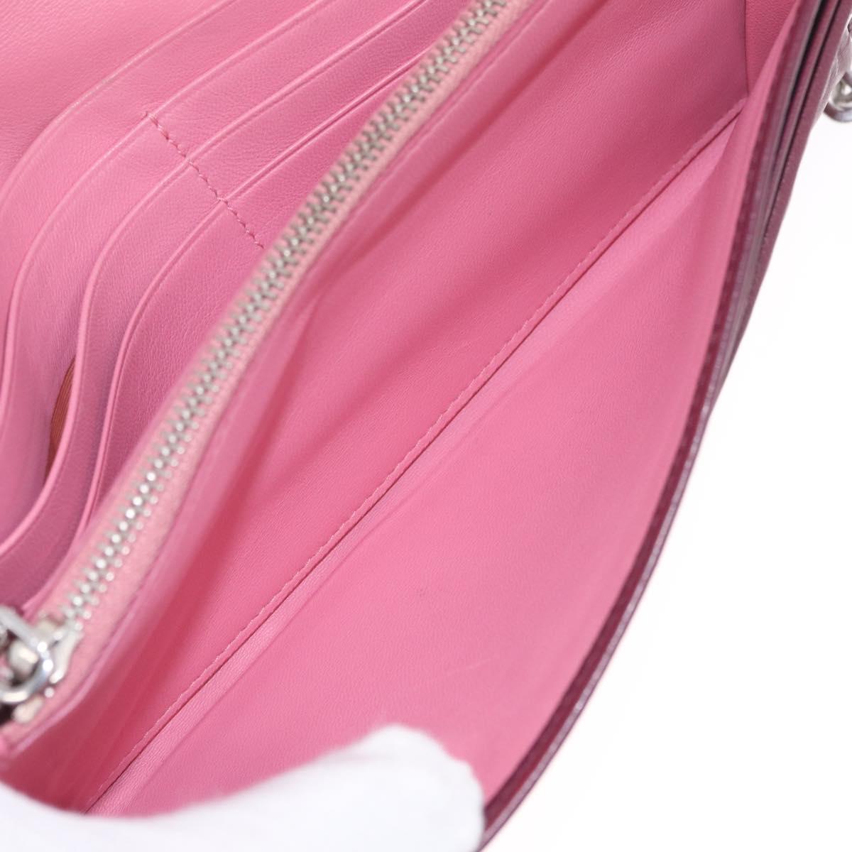 Miu Miu Matelasse Chain Wallet Leather Pink Silver Auth 211242V