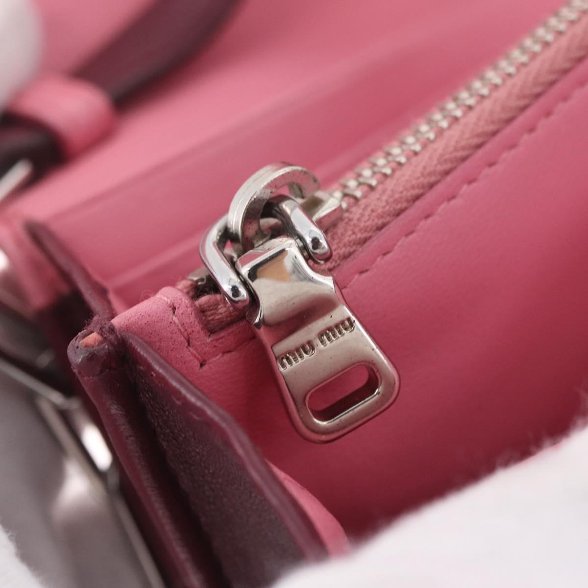 Miu Miu Matelasse Chain Wallet Leather Pink Silver Auth 211242V