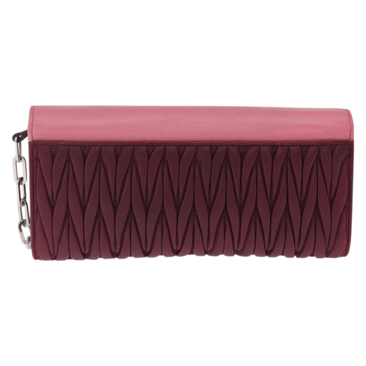 Miu Miu Matelasse Chain Wallet Leather Pink Silver Auth 211242V