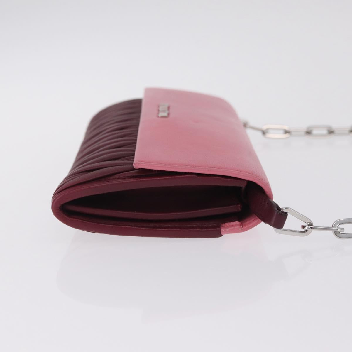 Miu Miu Matelasse Chain Wallet Leather Pink Silver Auth 211242V
