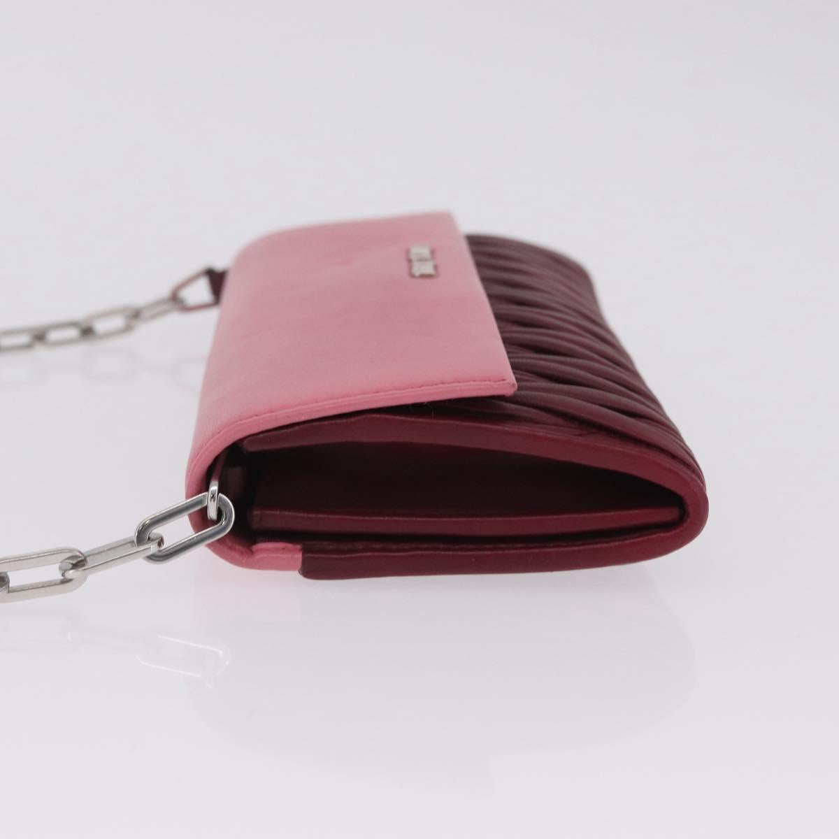 Miu Miu Matelasse Chain Wallet Leather Pink Silver Auth 211242V
