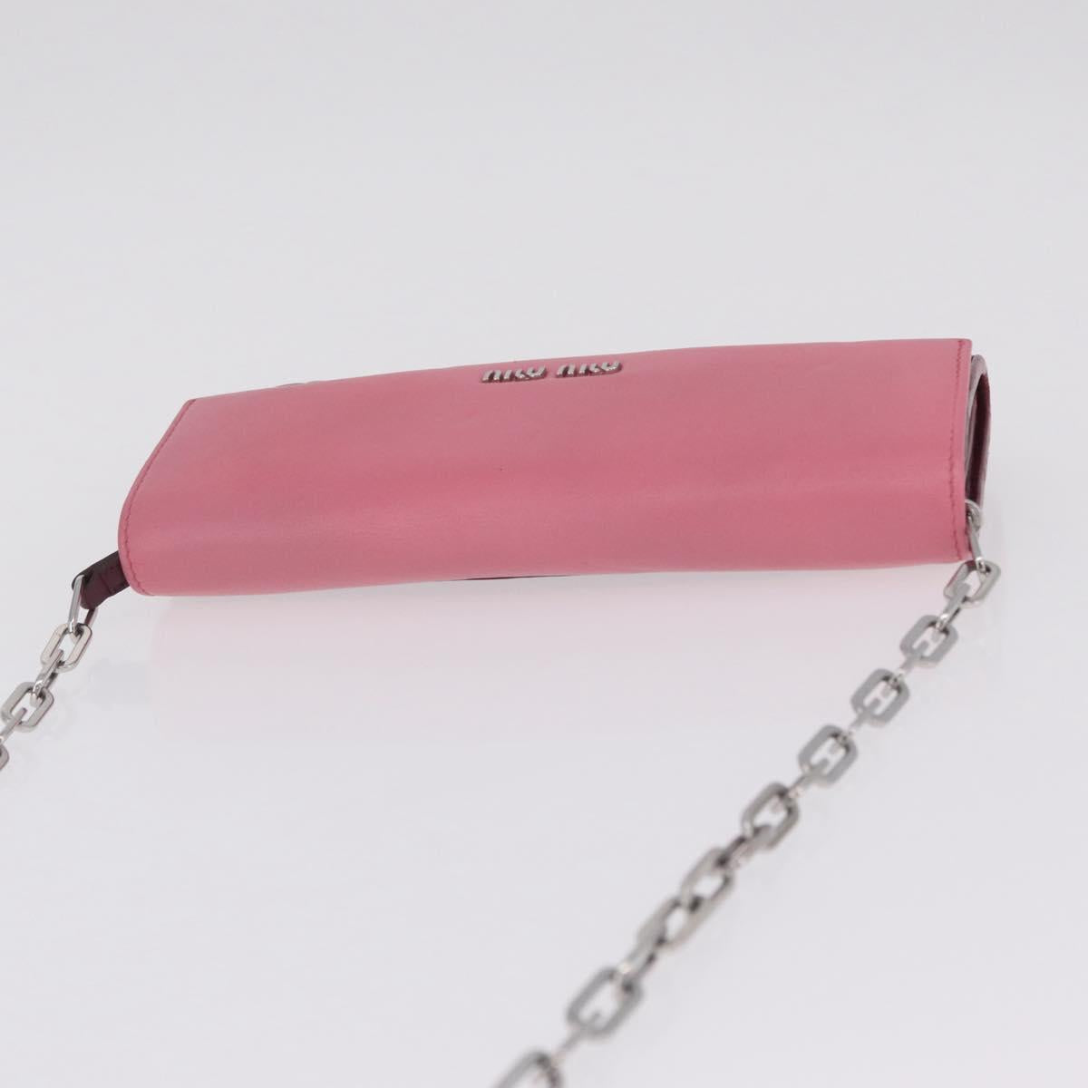 Miu Miu Matelasse Chain Wallet Leather Pink Silver Auth 211242V