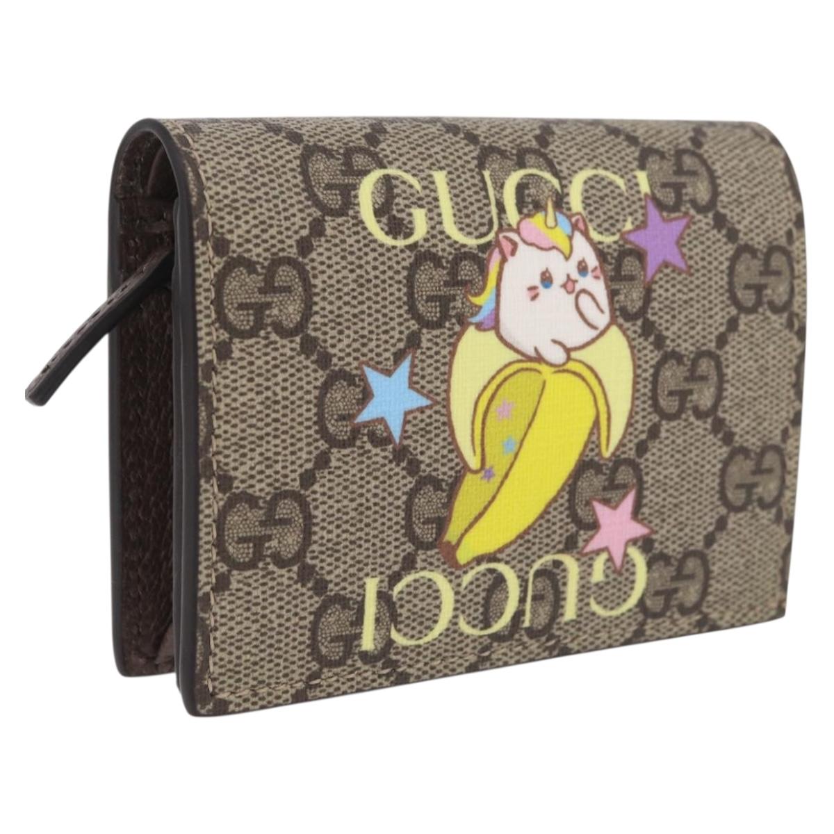 GUCCI GG Supreme Compact Bifold Wallet PVC BNF Beige Yellow 701009 Auth 211252M