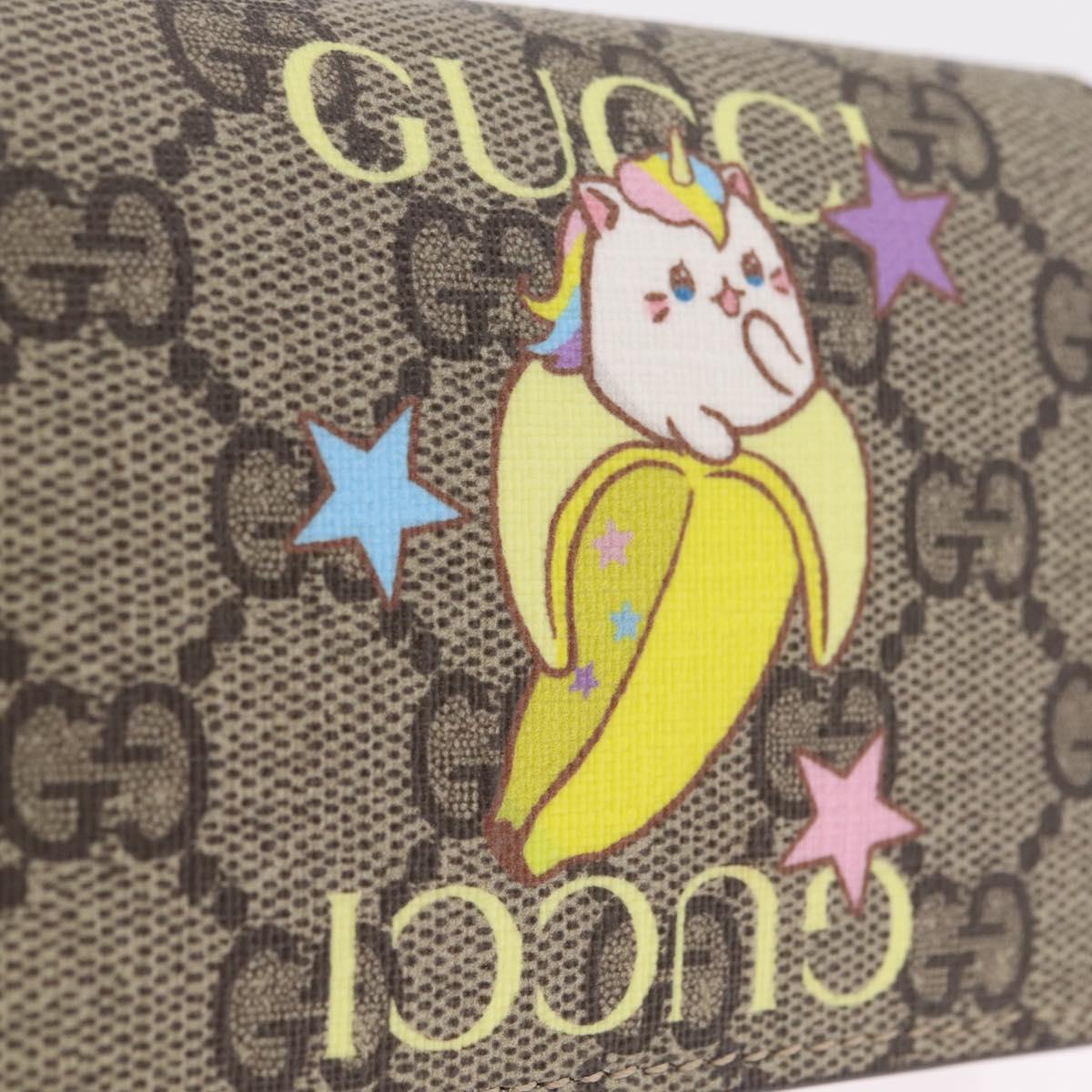 GUCCI GG Supreme Compact Bifold Wallet PVC BNF Beige Yellow 701009 Auth 211252M