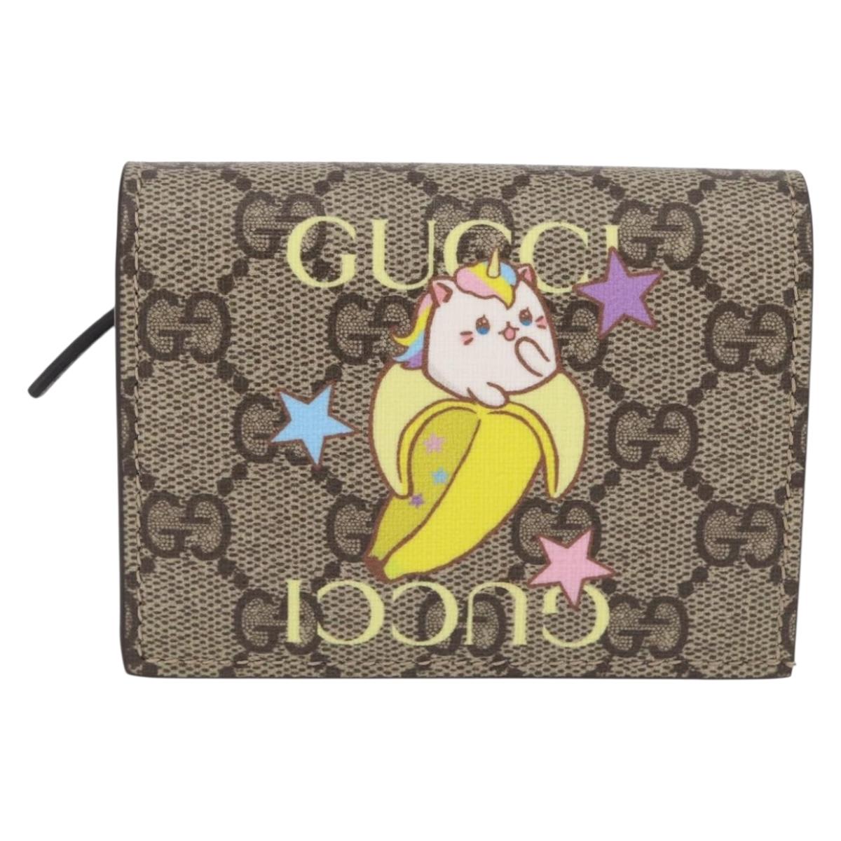 GUCCI GG Supreme Compact Bifold Wallet PVC BNF Beige Yellow 701009 Auth 211252M