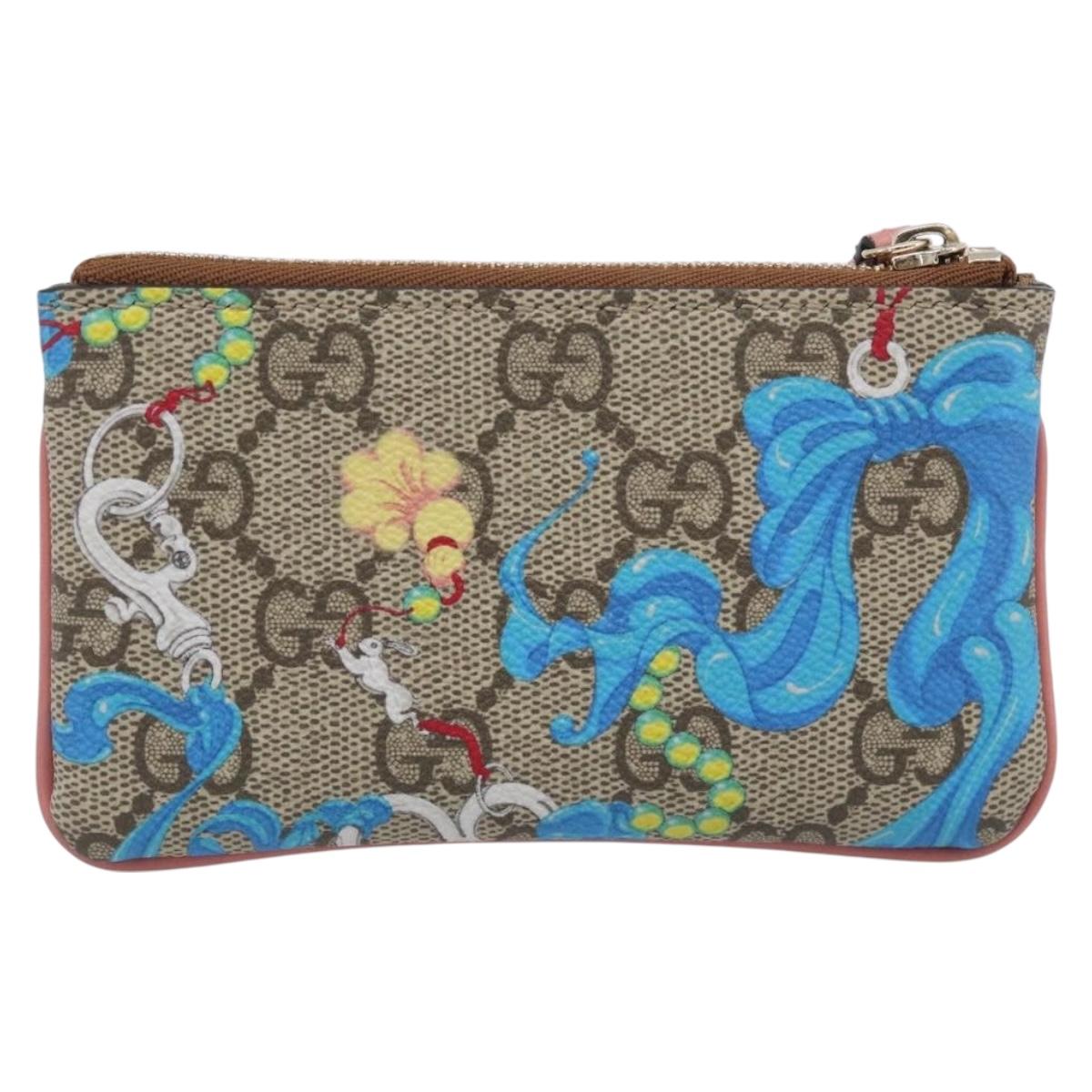 GUCCI GG Supreme Coin Purse PVC Beige Gold 838892 Auth 211254M