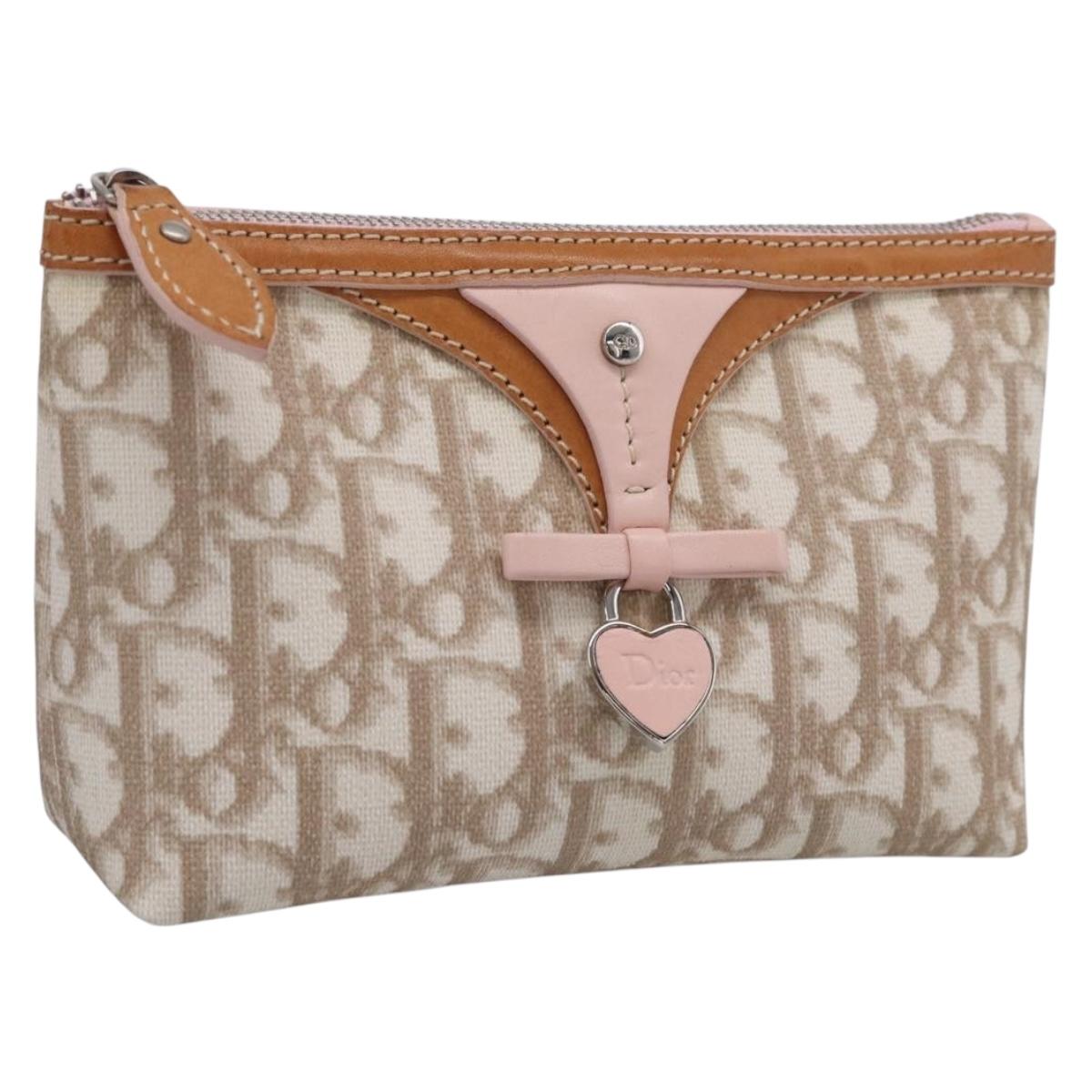 Christian Dior Romantic Pouch PVC Beige Silver Auth 211275V