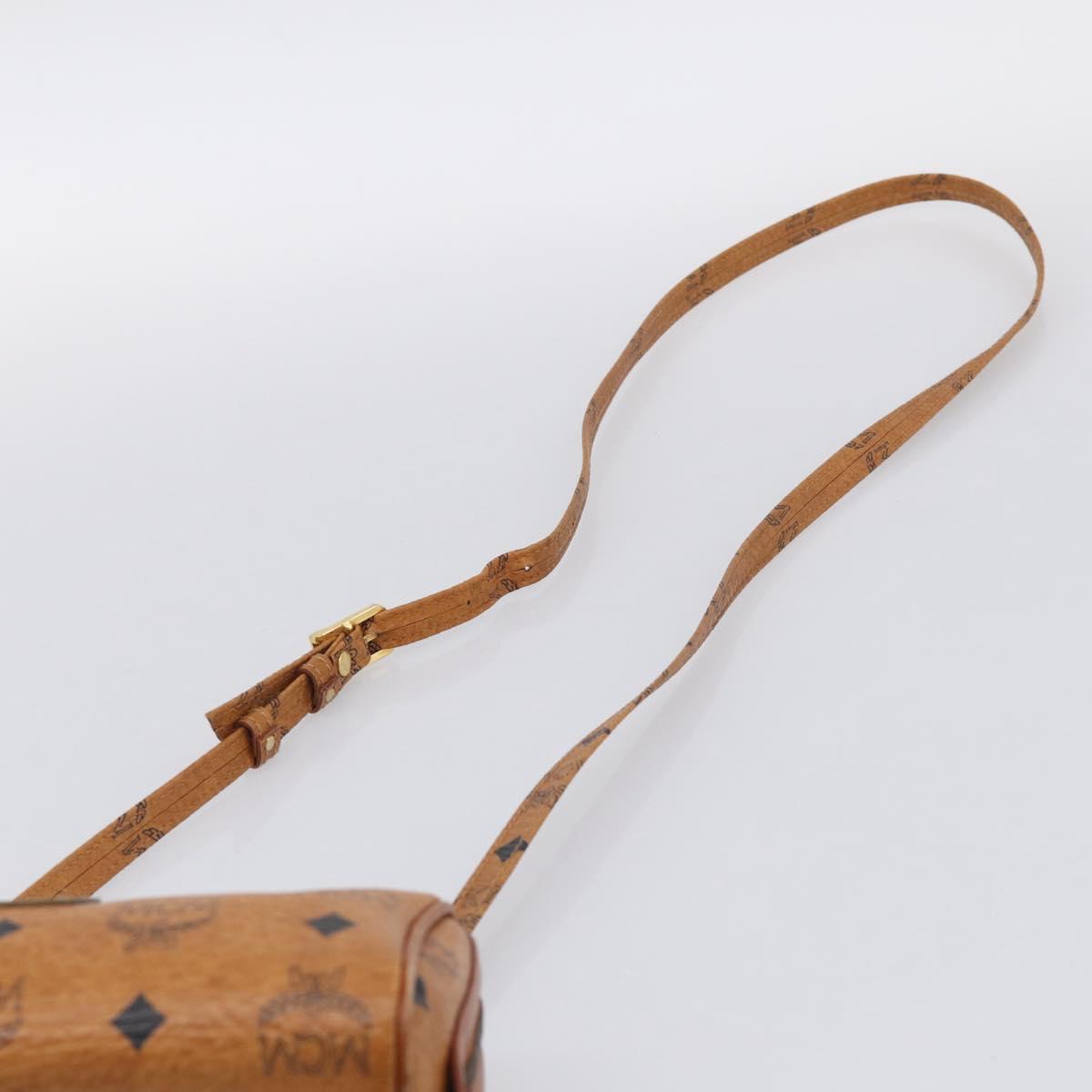 MCM Vicetos Logogram Mini Boston Bag PVC Leather 2way Brown Gold Auth 211277A
