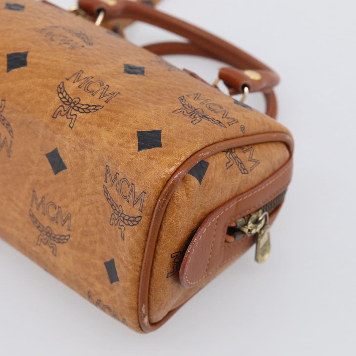 MCM Vicetos Logogram Mini Boston Bag PVC Leather 2way Brown Gold Auth 211277A