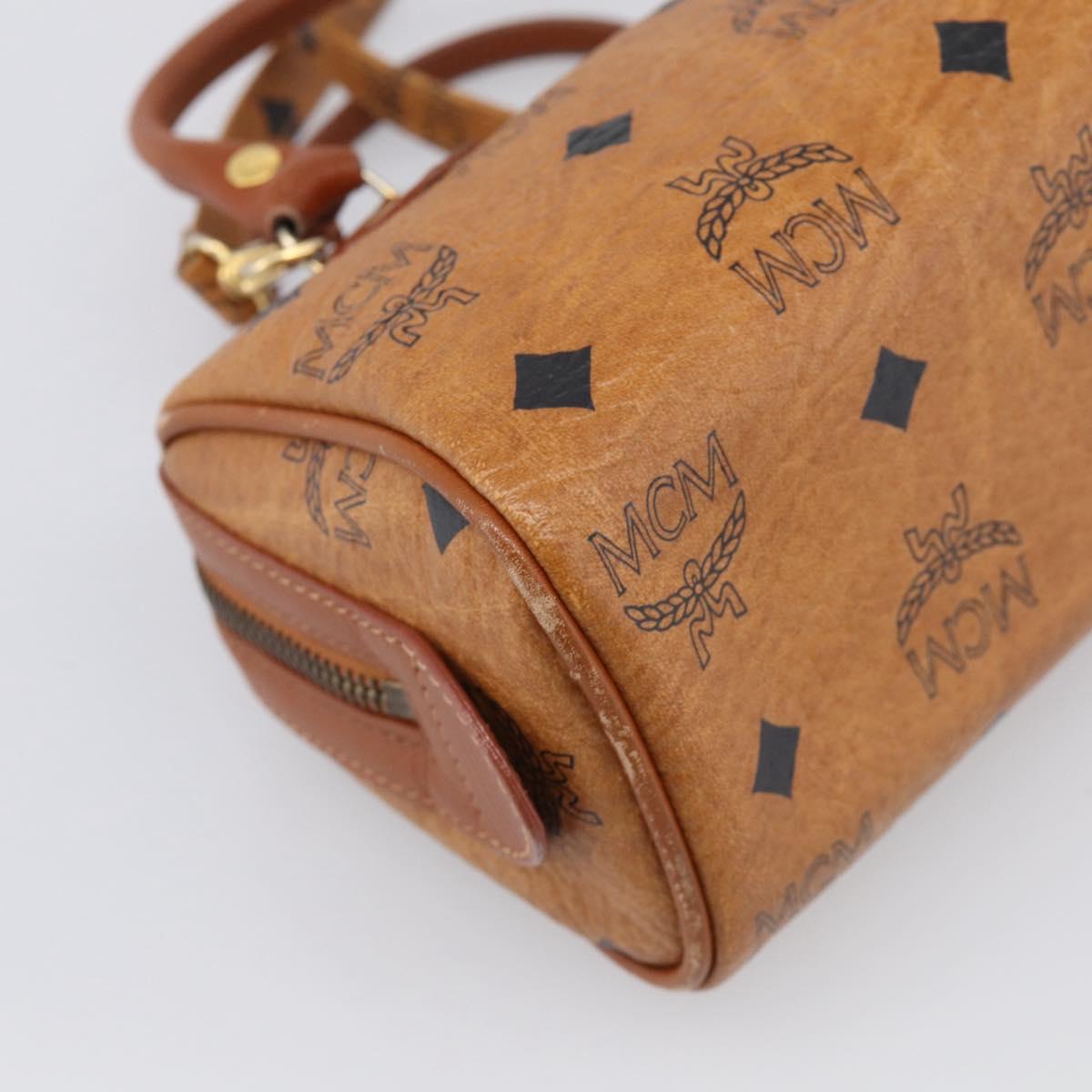 MCM Vicetos Logogram Mini Boston Bag PVC Leather 2way Brown Gold Auth 211277A