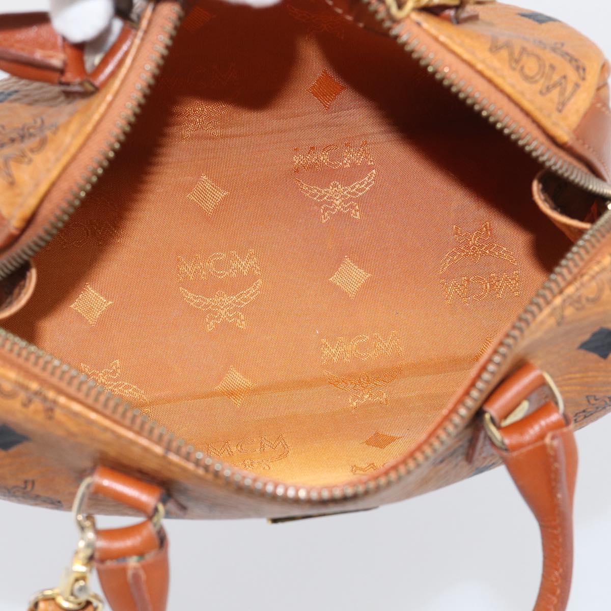 MCM Vicetos Logogram Mini Boston Bag PVC Leather 2way Brown Gold Auth 211277A