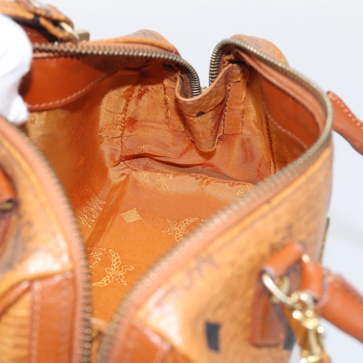 MCM Vicetos Logogram Mini Boston Bag PVC Leather 2way Brown Gold Auth 211277A