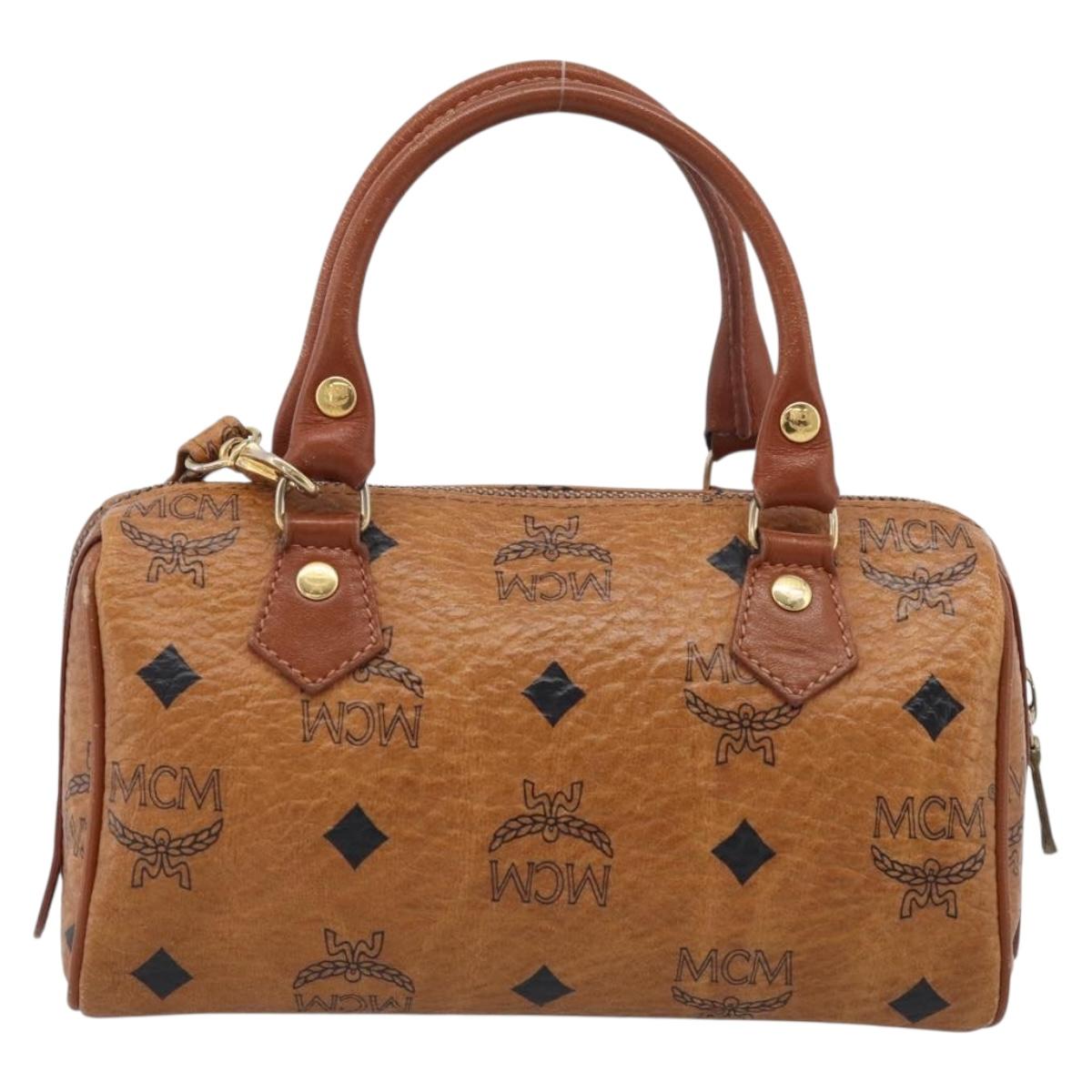 MCM Vicetos Logogram Mini Boston Bag PVC Leather 2way Brown Gold Auth 211277A