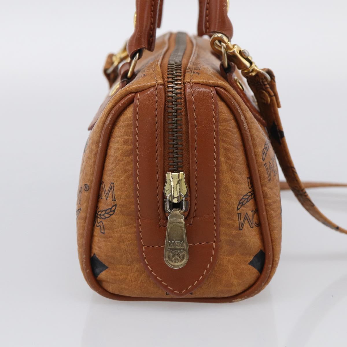 MCM Vicetos Logogram Mini Boston Bag PVC Leather 2way Brown Gold Auth 211277A