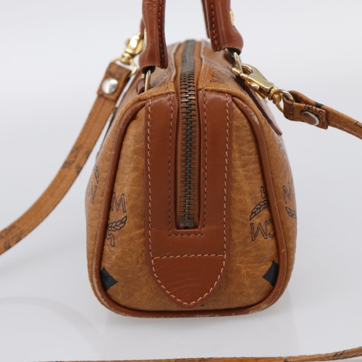 MCM Vicetos Logogram Mini Boston Bag PVC Leather 2way Brown Gold Auth 211277A